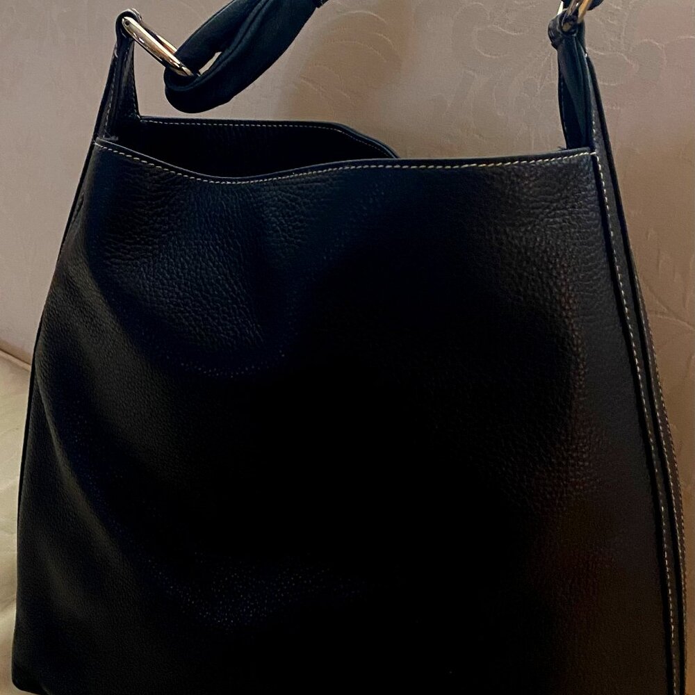 Gorgeous Italian made leather Navy Blue with white stitching shoulder bag